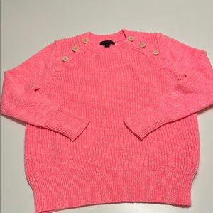 Women’s J. Crew Bright Pink Button-Detail crew neck knit Sweater size Small